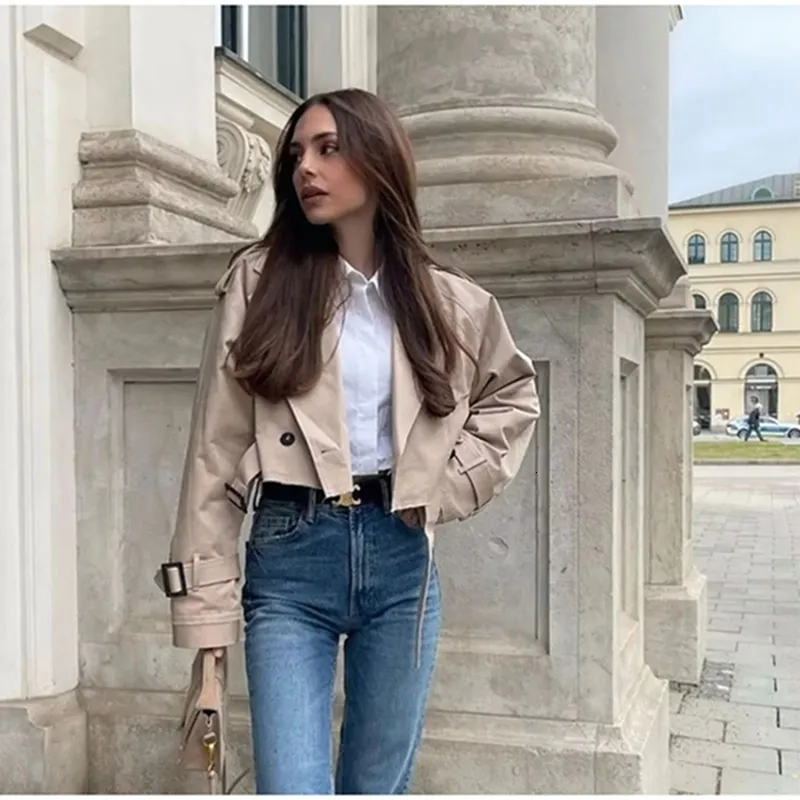 Womens Khaki Belted Trench Coat, Casual Autumn Fashion