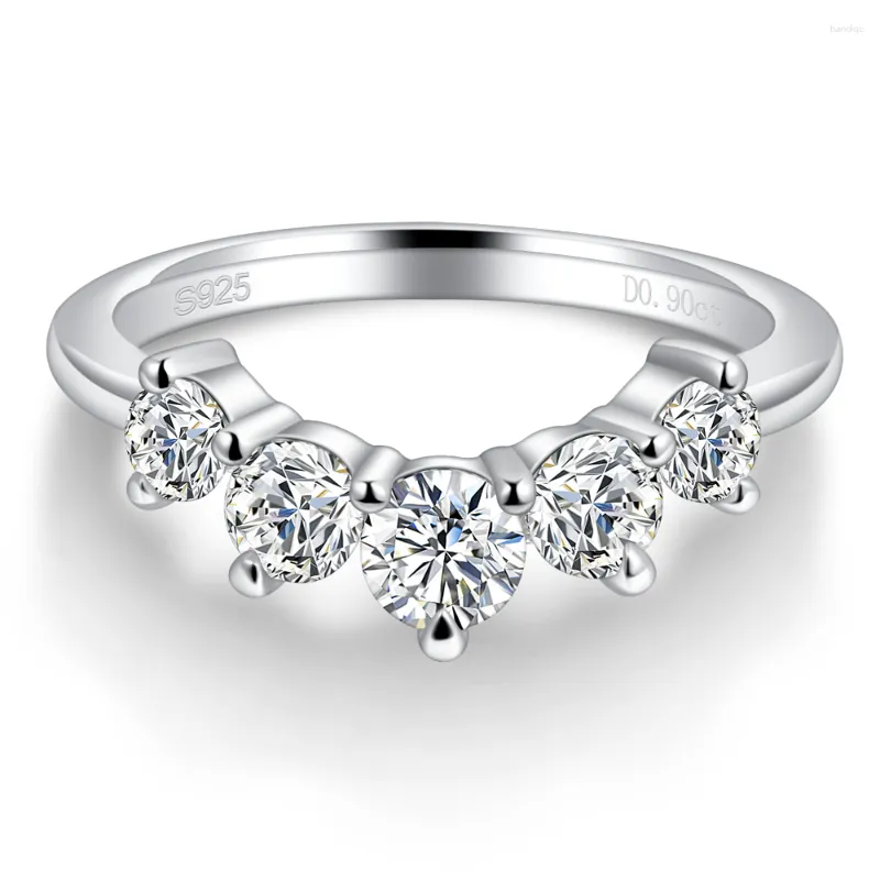 Klusterringar 0,9ct halva evigheten bröllopband Moissanite Ring 925 Sterling Silver D Color VVS1 för kvinnor Crown Lab Diamond Fine SMEE sach