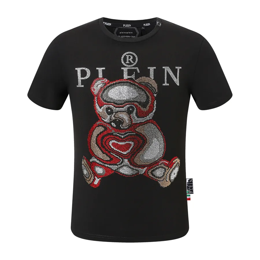 pleinxplein pp erkek tişörtleri orijinal tasarım yaz gömlek plein t-shirt pp pamuk rhinestone gömlek kısa kollu 143 siyah beyaz renk