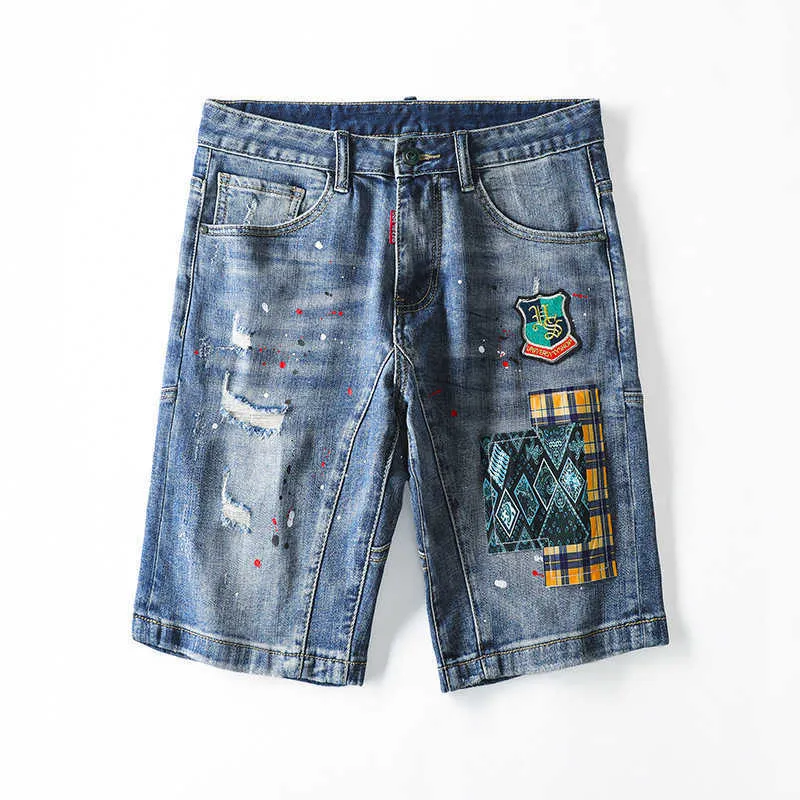 2022dsq trendy heren gepersonaliseerde stijl patch hiphop Street Style herenbroek denim shorts high cargo