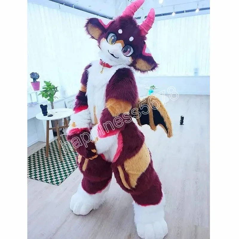 Hayvan kostümin furry fursuit kawaii boynuz ejderha maskot giyim yürüyüş karikatür kıyafetleri cadılar bayramı Noel doğum günü partisi