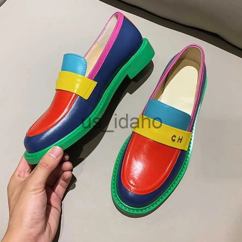 Genuine Leather Round Toe Slip-On Loafers Platform Brogues