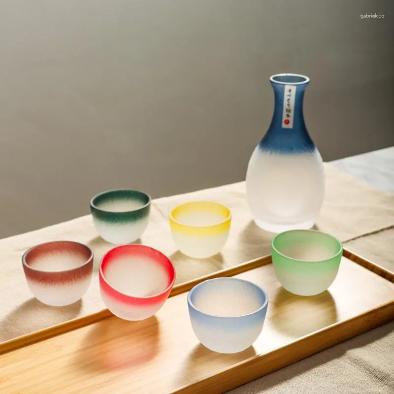 Wijnglazen Creatieve Gradiënt Sake Cup Set Japanse Stijl Licht Luxe Dispenser Handgemaakte Kruik Gekleurde Geest Glazen Waterkoker