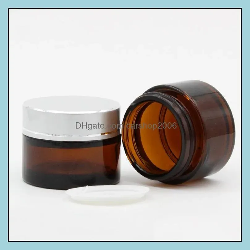 brown amber glass cream bottle jar black lid 5g 10g 15g 30g 50g 100g cosmetic jars packing bottles