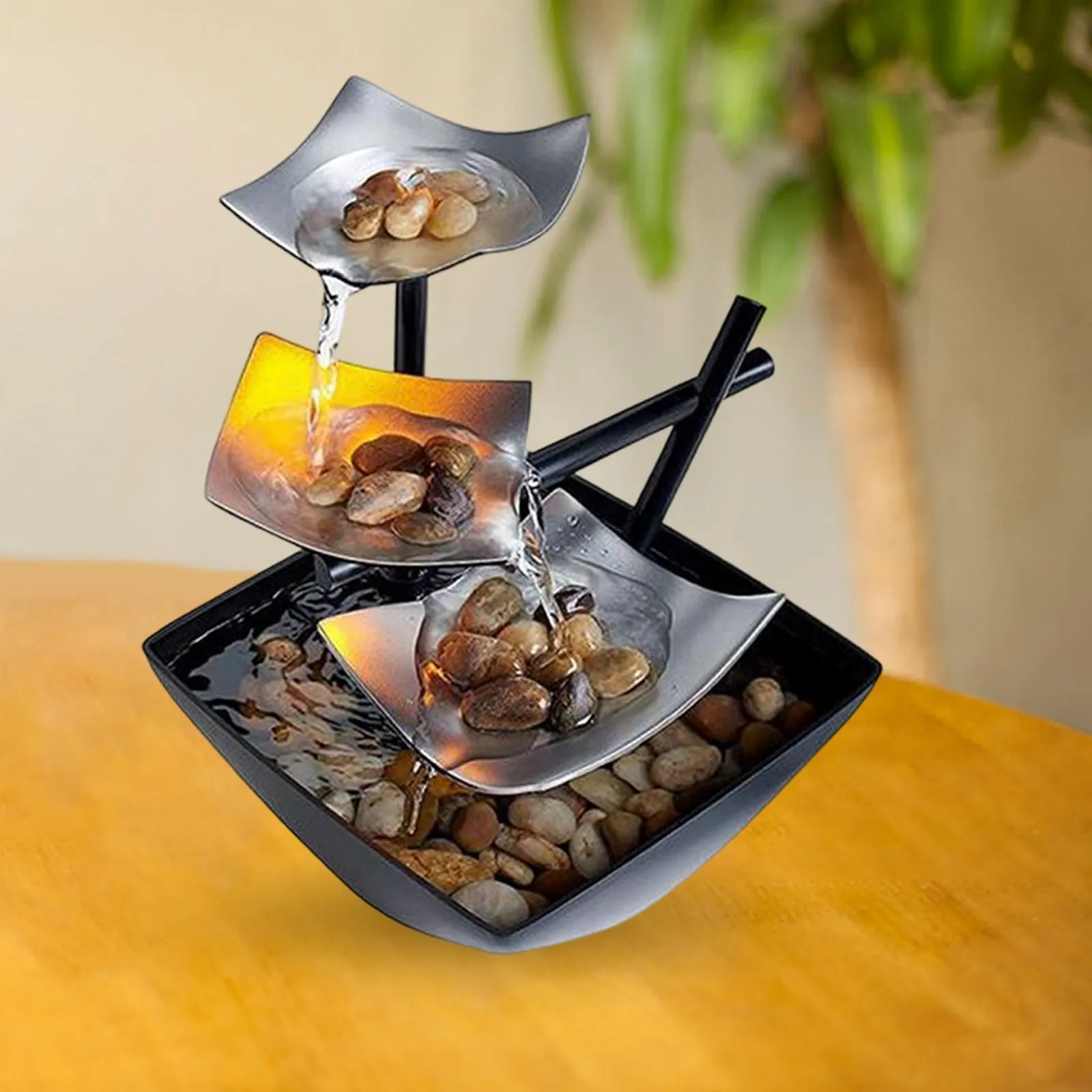 3 Tier Relaxation Tabletop Fountain USB Illuminated with Light with Pump Running