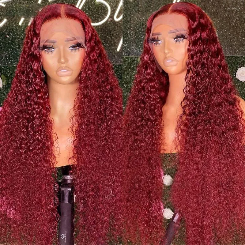 Bourgogne 99J Deep Wave Human Hair Wigs Water Spets Frontal Wig 13x4 Jerry Curly Front Perruque Cheveux Humain