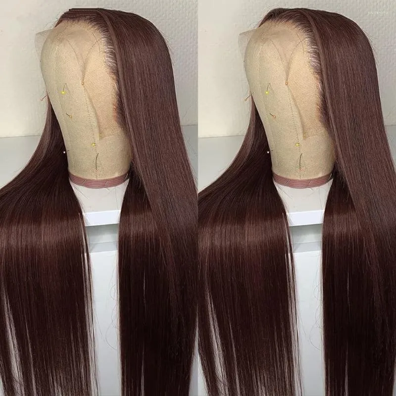 Transparent 13X4 Chocolate Brown Straight Lace Front Wig Pre Plucked Brazilian Honey Blonde Colored Human Hair Wigs For Women