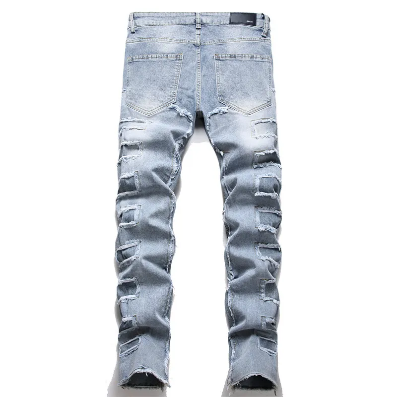 Skinny Stacked Distressed Ripped Jeans In Grey