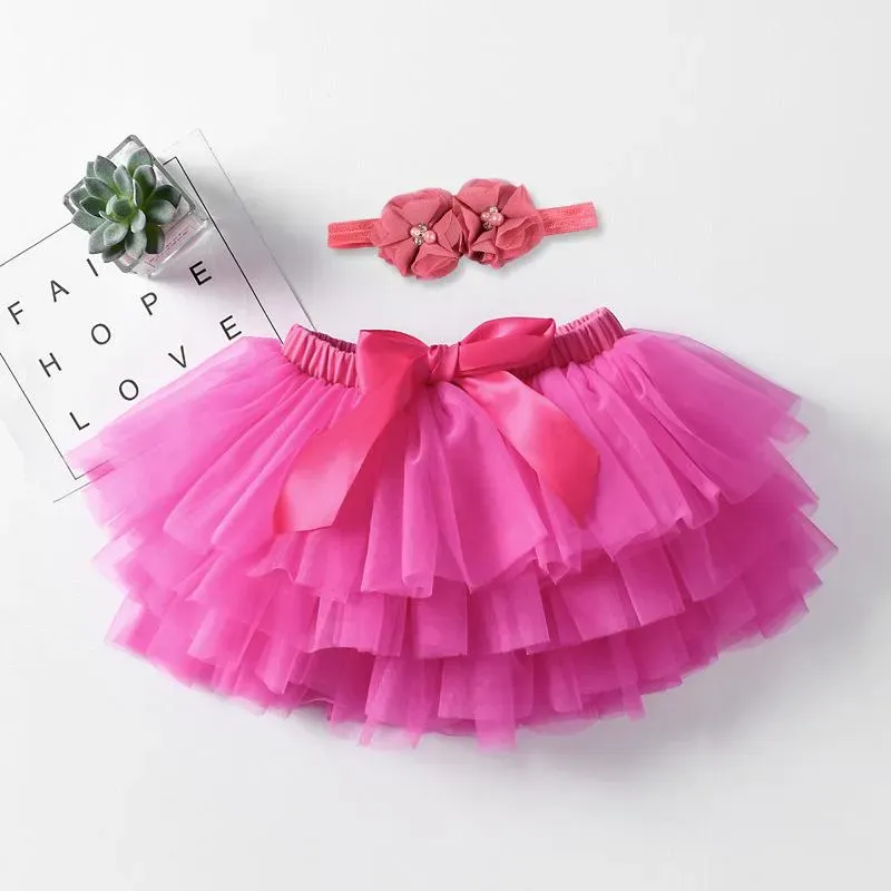 Clothing Sets Baby Girls Tutu Skirt Bow Gauze Skirts Designer Clothes Kids With Headband PP Short Dress 0-3T