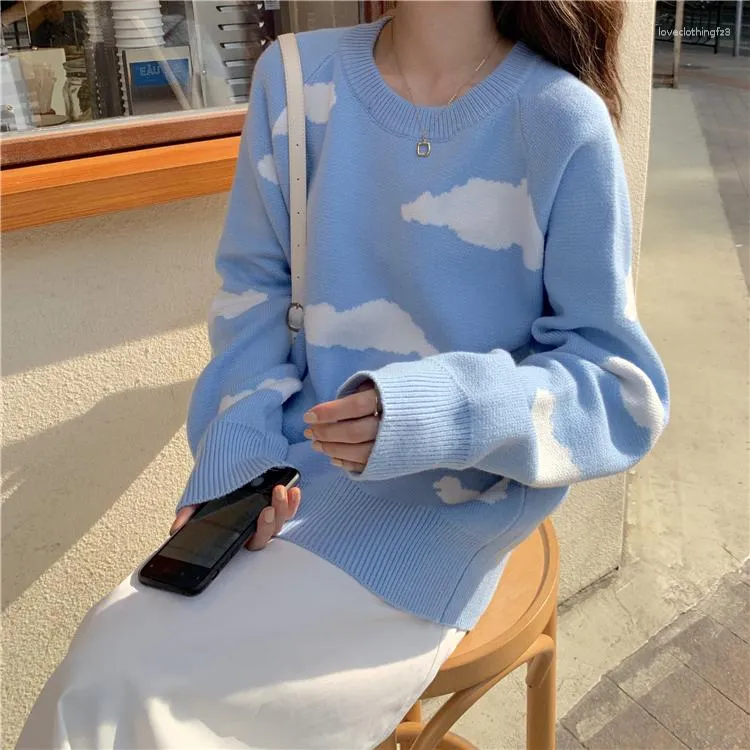 Pulls pour femmes automne et hiver Chic lâche paresseux Harajuku pull mignon nuage imprimé mince à manches longues haut pour femme