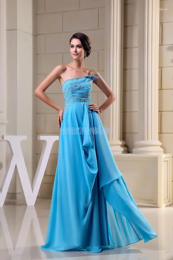 Partykleider, Design, Qualität, formelles Kleid, benutzerdefiniertes blaues Chiffon-Kristall-langes Abendkleid 2023, A-Linie, Perlen-Abschlussball