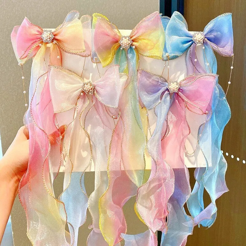 Hair Accessories Chiffon Bow Ribbon Girls Hairpins Cute Colorful Bows Flowers Children Clips Fashion 230808