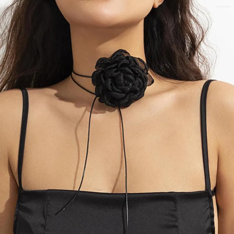 Choker vintage elegant svart Big Rose Flower Halsband för kvinnor Sexig justerbar tjej Neckkedja Trendiga middagssmycken