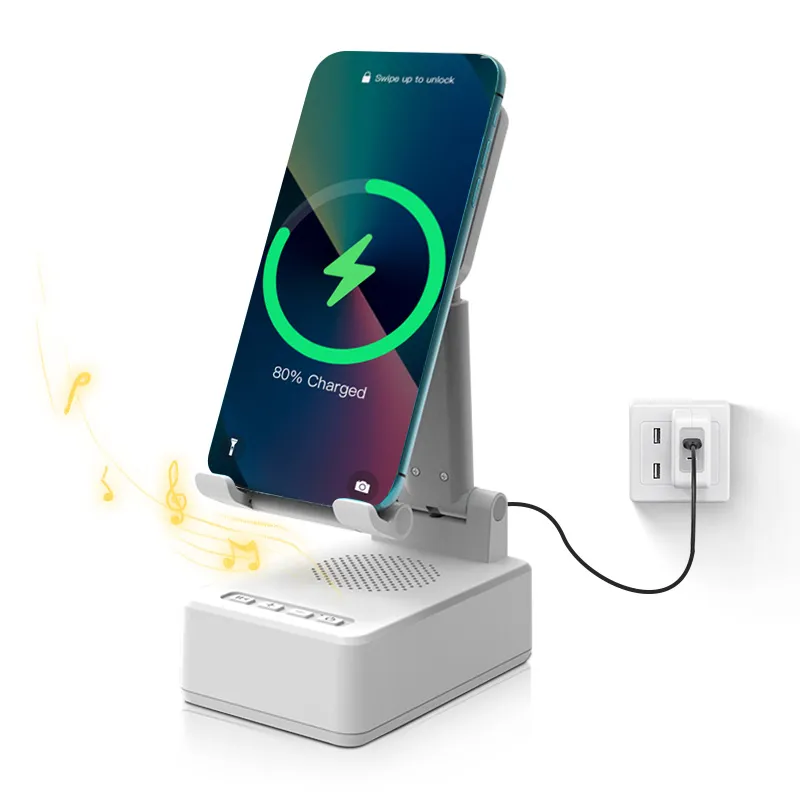 Support de chargement sans fil pour téléphone portable, support de bureau, haut-parleur Bluetooth 15W, charge rapide sans fil pour téléphone portable, support de chargement pour iPhone, Base antidérapante