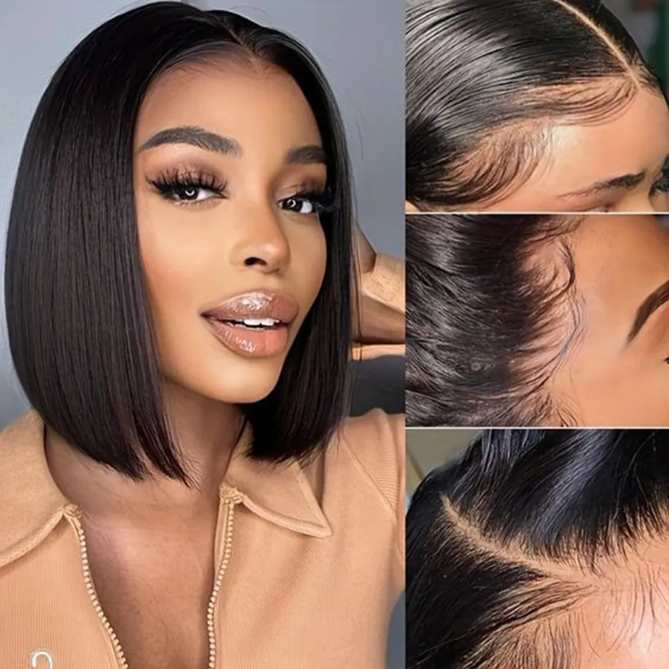 Hair Human Short Brazilian 13X4 Glueless Straight Front Wigs For Women Transparent Lace Preplucked Bob Wig On Sale