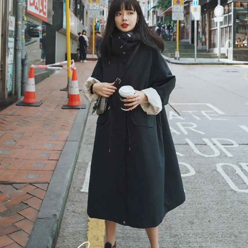 Trench da donna coreano primavera autunno cappotto oversize con zip donna con cappuccio manica lunga giacca a vento allentata soprabito femminile