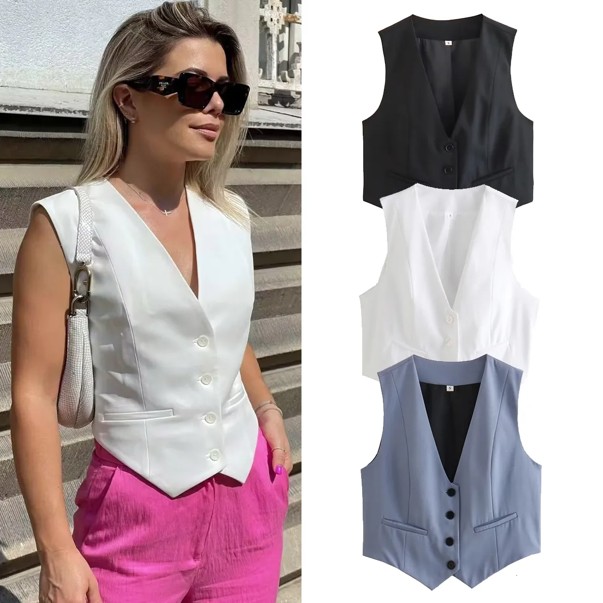 Economize muito em Colete Sem Mangas De Mulheres: Coletes De Verão  Femininos Elegantes, Tampas Sem Mangas De Peito Único Vintage Em V Para  Mulheres, ..., image size:1192x1192