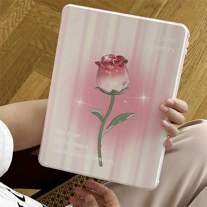 360 Rotaion Rose Flower Hülle für iPad 10. Generation 10.9 iPad Pro 12.9 11 Hülle iPad Air 5 Air 4 iPad 10.2 Funda mit Stifthalter HKD230809