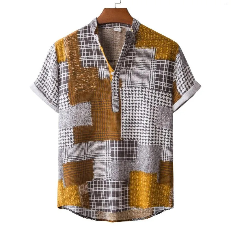 Camicie casual da uomo Camicia hawaiana con stampa scozzese vintage Uomo Estate Slim Fit Manica corta Spiaggia Abbigliamento da festa per uomo