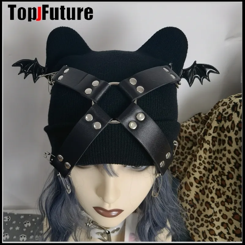 Y2k – Bonnet Gothique Tricoté Avec Oreilles De Chat Pour Femme