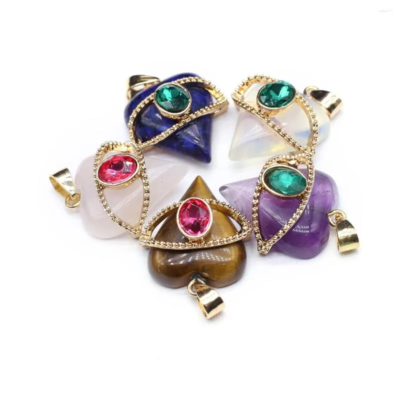 Pendant Necklaces 5 Pcs Heart Shape Random Healing Crystal Stone Pendants Agate Charms With Rhinestone For Making Jewelry Necklace Gift