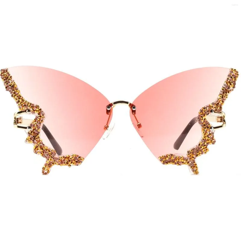 Sunglasses Female Diamond Butterfly For Women UV Protection Vintage Party Rimless Rhinestone Bling Eyewear NX