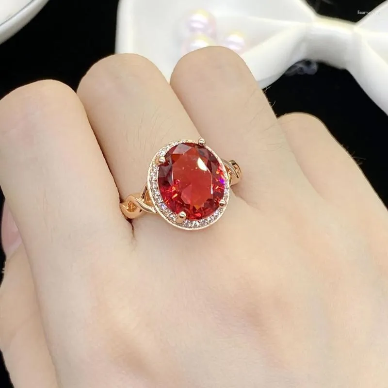 Klusterringar eleganta chic röd österrikisk kristall rubin ädelstenar diamanter för kvinnor rosguldfyllda smycken bijoux festtillbehör gåvor