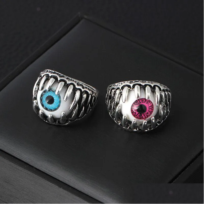 Cluster Anneaux Halloween Evil Eye Mens Individuation Creative Blue Red Eyeball Pour Femmes Mode Punk Bijoux Accessoires Cadeau Drop Del Dhcd1