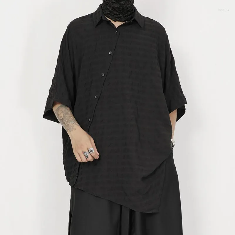 Men's Casual Shirts Yamamoto NDNBF China-Chic Asymmetric Design Pleated Five Sleeve Shirt Summer Trend Large Loose Short