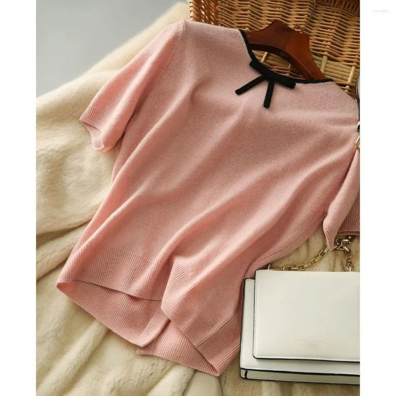 Women's Sweaters Knit Sweater Korean Clothes Cute For Women Short Sleeve Pullover Jumper Female Pink Knitting Tops