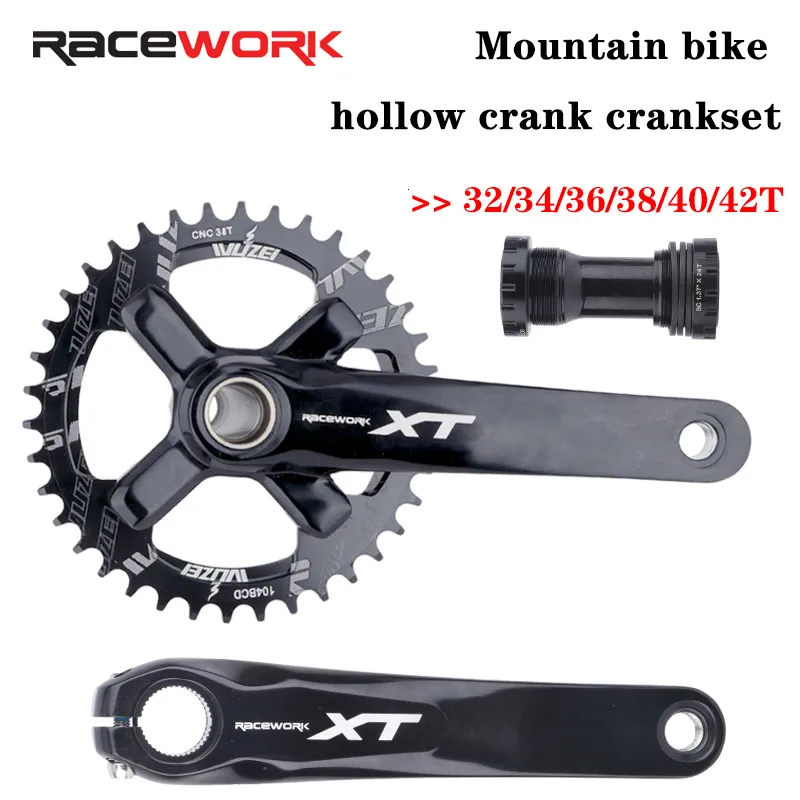 Conjuntos de grupos de bicicleta RACEWORK XT Hollowtech Mtb Braços de manivela para pedaleira de bicicleta Vela integrada Pe 2 coroas Bielas de montanha 104 Bcd 230808