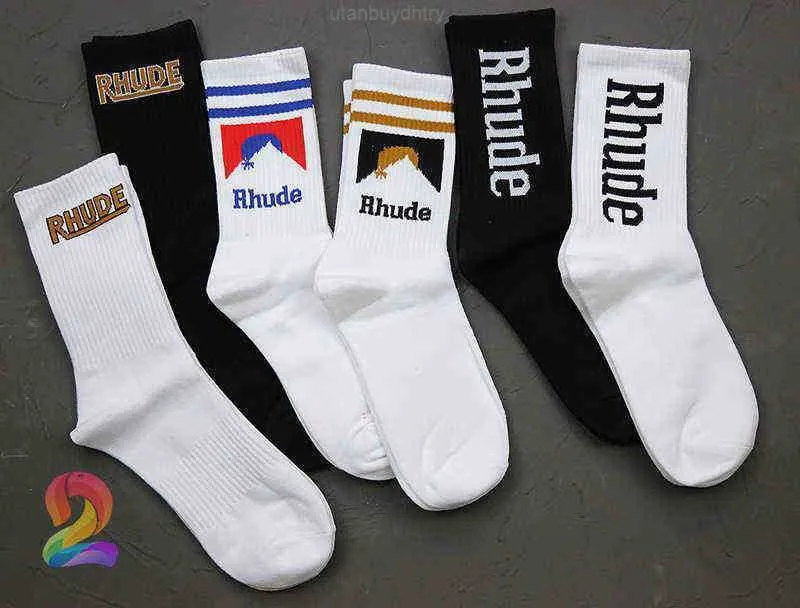 Herrstrumpor Rhude Socks High Quality Cotton European American Street Trend Men Women Socks Simple Letter Rhude Par In-tube Socks S06