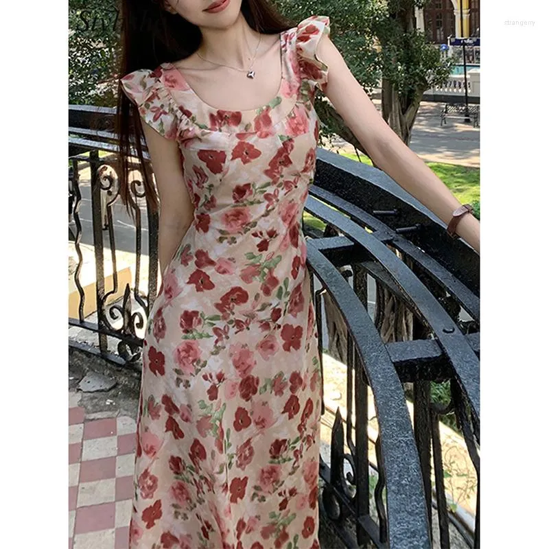 Casual Jurken Vintage Jurk Bloemen Gedrukt Ruffle Bodycon Vrouwen Slanke Elegante Vakantie Mouwloze Zwarte Zomerkleding