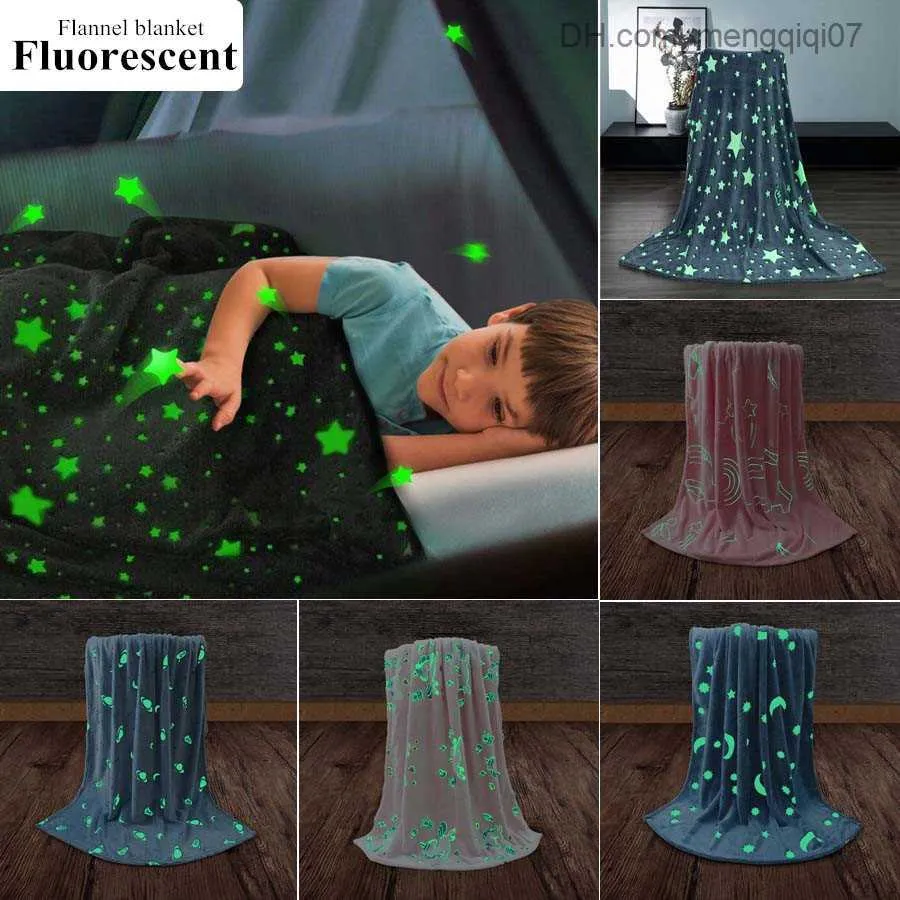 Одеяла пеленание Wostar Super Soft Flannel Night Fluorestent Fluorestent Одеяла для взрослых детских подарок зима теплый плиссированный магический бросок одеяло кровать диван Z230809