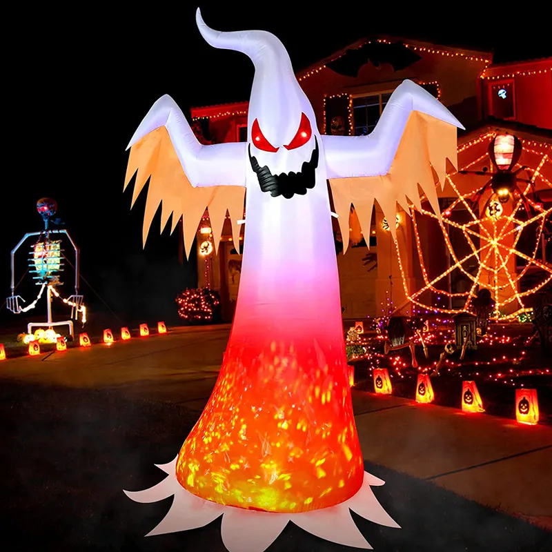 Other Event Party Supplies 240cm Big Halloween Inflatable Ghost with Rotating Flame Light Horror Decoration Home Outdoor Yard Glowing Prop 230809