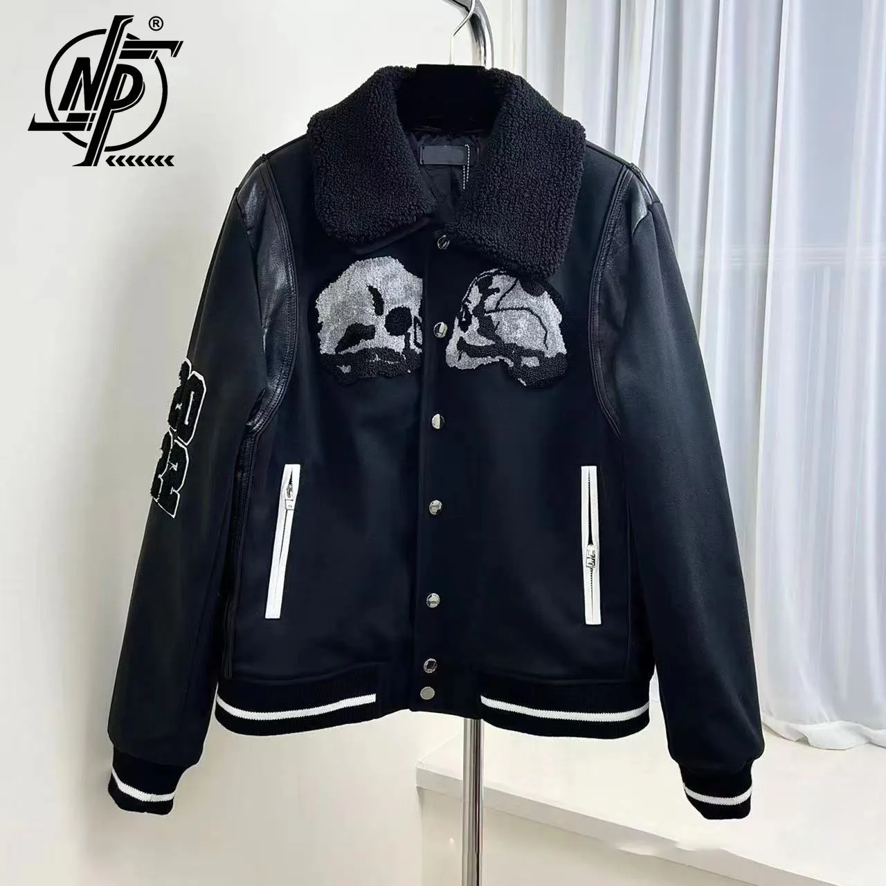 Mens Jackets Fashion Brand Bone Embroidery Thick Jacket Men Streetwear Warm Wool Blend Women Patchwork Baseball Social Club Winter 230809