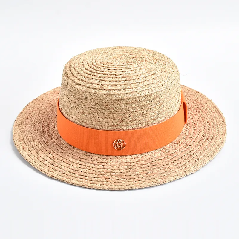 Sommarhattar för kvinnor Ny naturlig halm Sun Hat Ribbon Bowknot damer Flat Top Rese Beach Hat