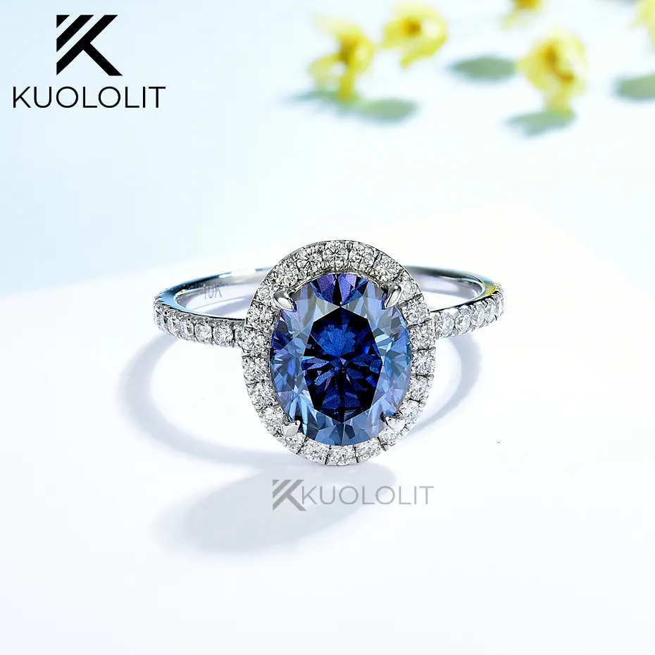 Bröllopsringar Kuololit 3CT Blue Ring för kvinnor Solid 14K 10K Gul guld Origanal Color Ovale Engagement Christmas 230808