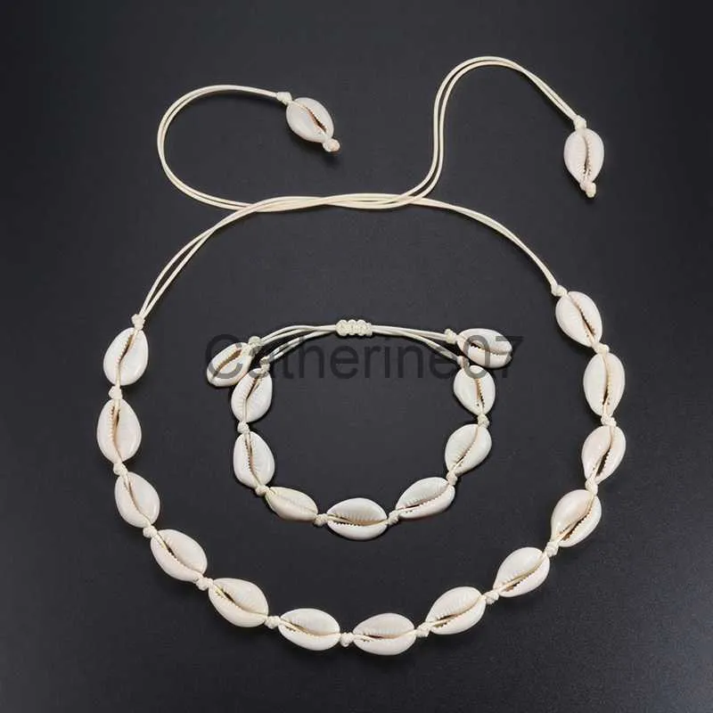 Pendant Necklaces Hot European Style Natural White SeaShell Bracelet Necklace Hand-woven Women Jewelry Creative Conch Shells Accessories Wholesale J230809