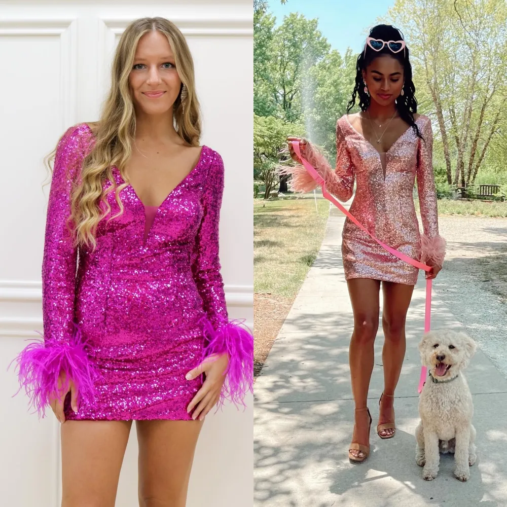 Fuchsia Sequin Homecoming Dress 2k24: Long Sleeve... From Uniquebridalboutique, $71.33 | DHgate.Com Fuchsia Sequin Homecoming Dress 2k24: Long Sleeve... From Uniquebridalboutique, $71.33 | DHgate.Com