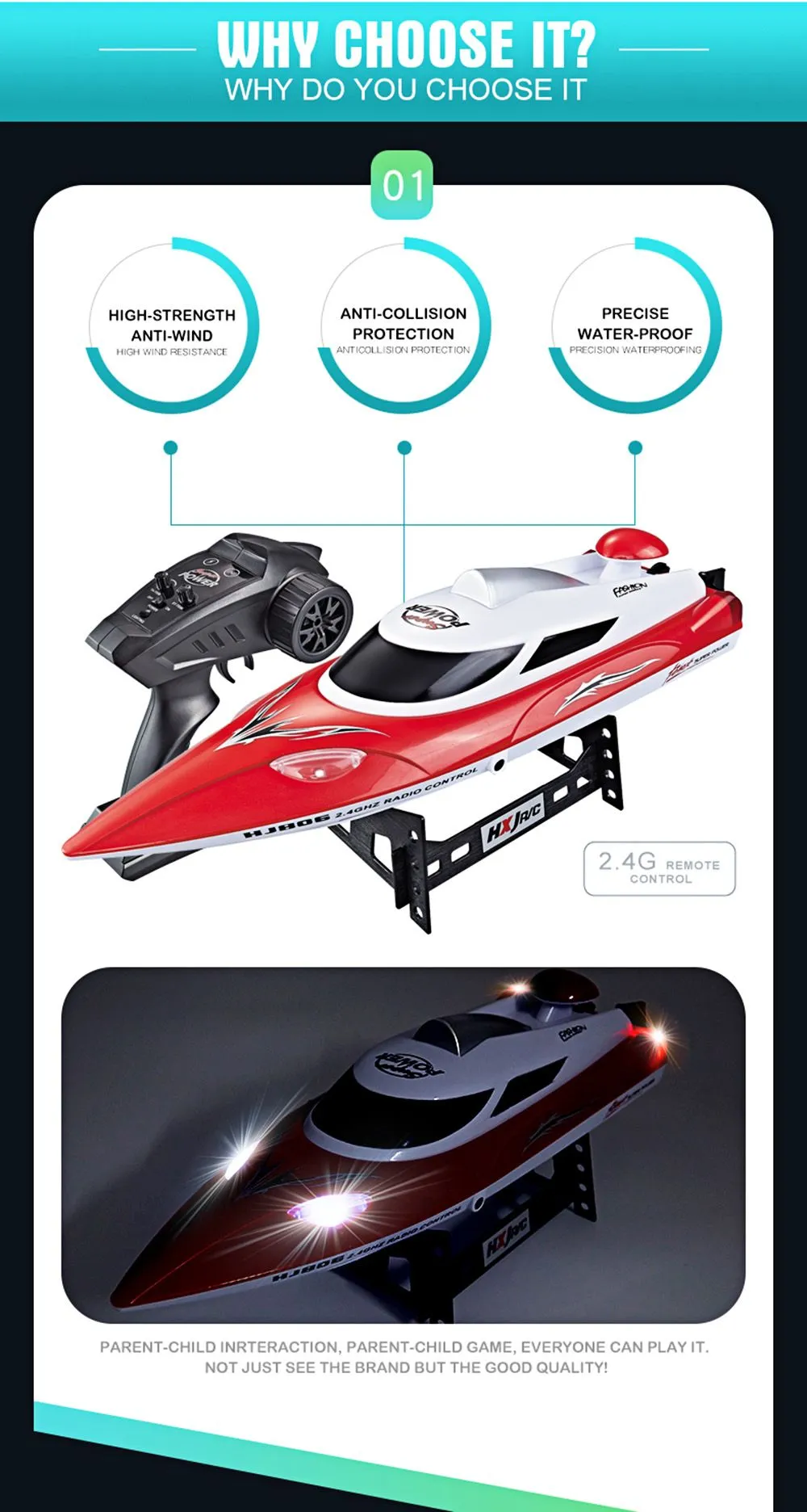 HJ806 2.4G RC Boat 200 Meters Control Distance / Cooling Water System / 35km/h High-speed