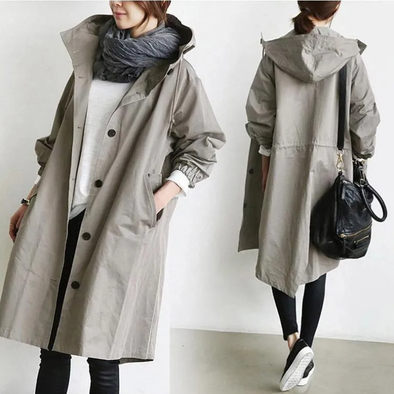 Women's Trench Coats Fashion Womens Trench Coats Hooded Long Spring Autumn Windproof Lady Female Casual Clothes 8 Color Windbreaker Korean Style 230808