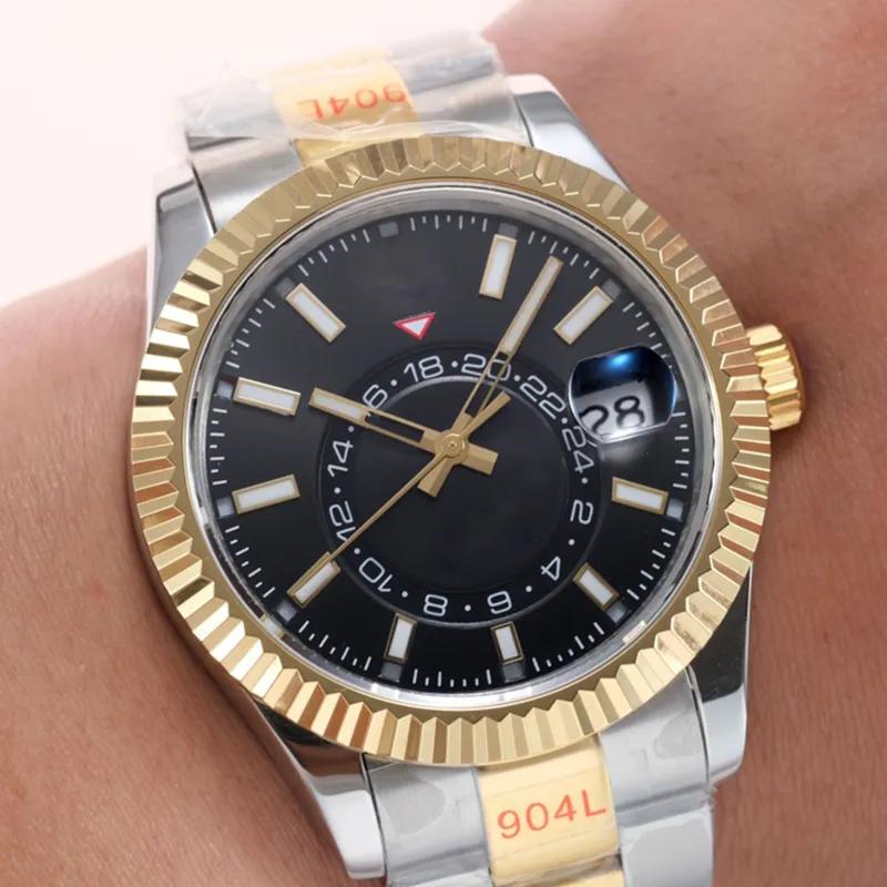 Sky Dhgate maschile orologio da 42 mm watch a doppia rotazione funzione di rotazione orologio da uomo da uomo 904L in acciaio inossidabile in acciaio in acciaio inossidabile orologio per birra radice impermeabile jsaon 007 lb