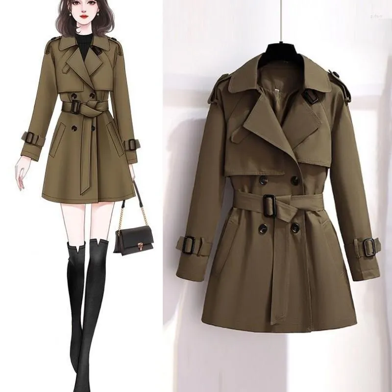 Trench da donna Moda Donna Cappotto di media lunghezza Cintura Coreano Autunno Inverno Giacca manica lunga Top Slim Fit Commercio all'ingrosso di alta qualità