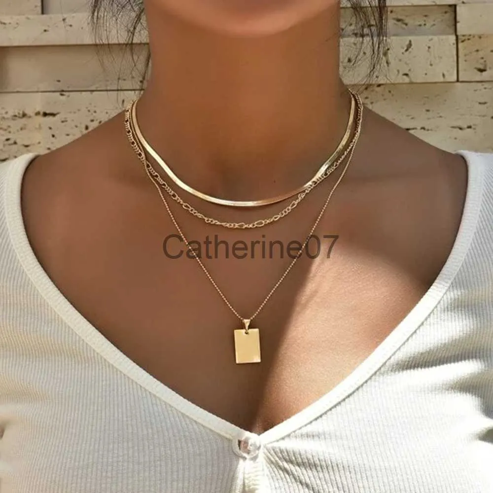 Pendentif Colliers De Mode Multi-couches Serpent Chaîne Collier Pour Les Femmes Vintage Or Couleur En Acier Inoxydable Rectangle Pendentif Collier Parti Bijoux J230809