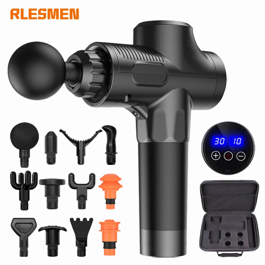 Helkroppsmassager Rlesmen Professional Massage Gun 12 Heads Electric Muscle Massager Handhållen Fascial Gun Relaxation för män Vuxen Bodybuilding 230808