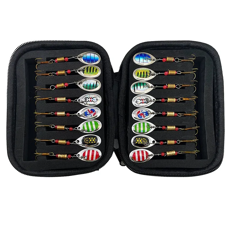 Set Da Pesca 10 Spinnerbait Metallici Con Scatola Porta Esca - Esca Artificiale Per Trota, Salmone, Persico, Luccio - Pesi Da 3 A 7 Grammi