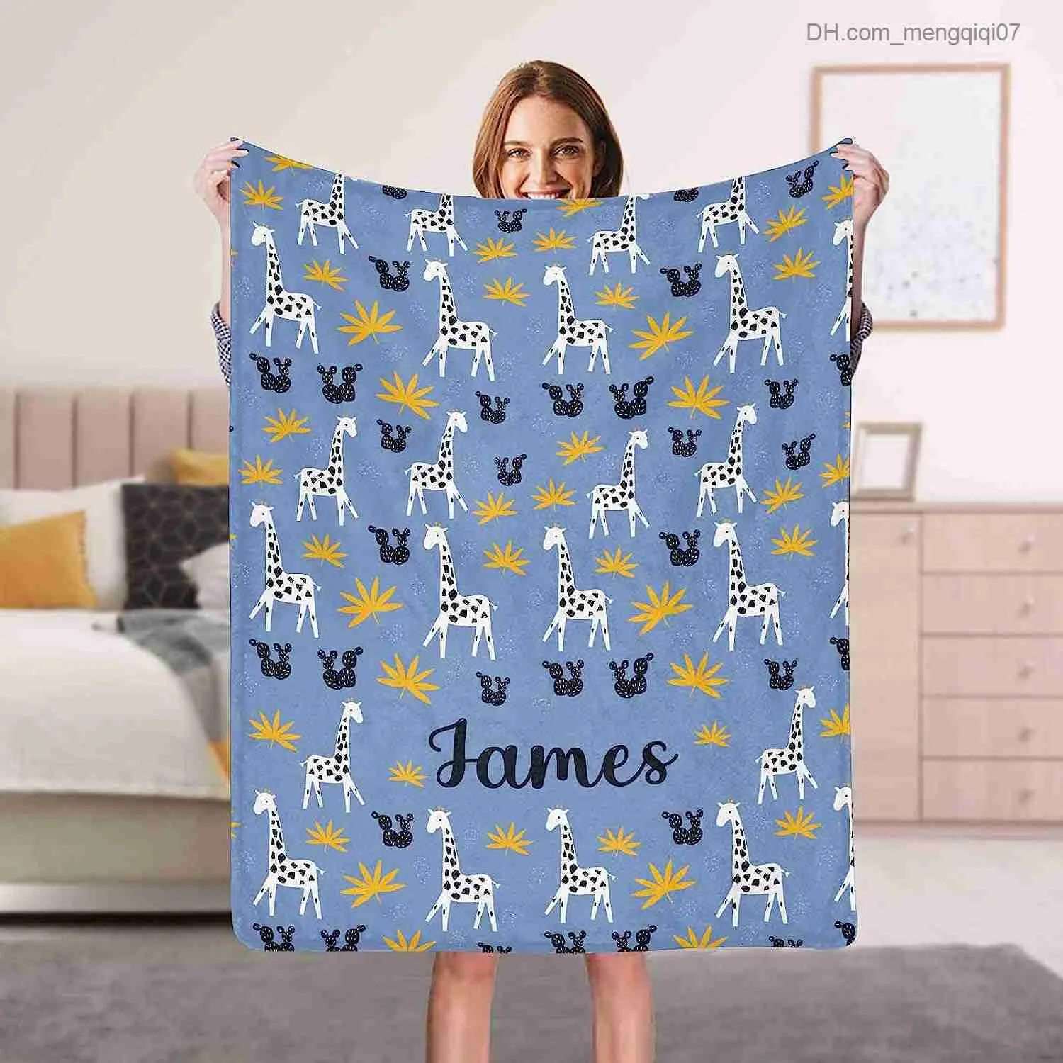 Blankets Swaddling Customized name blankets for boys girls infants and women and customized giraffe wool throw blankets for children's bedroom decoration Z230809