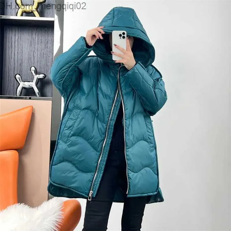 Women's Leather Faux Leather Women's medium length thick winter suit Women's wearable down jacket New hoodie Lloose Suitable for Korean version warm jacket Z230809