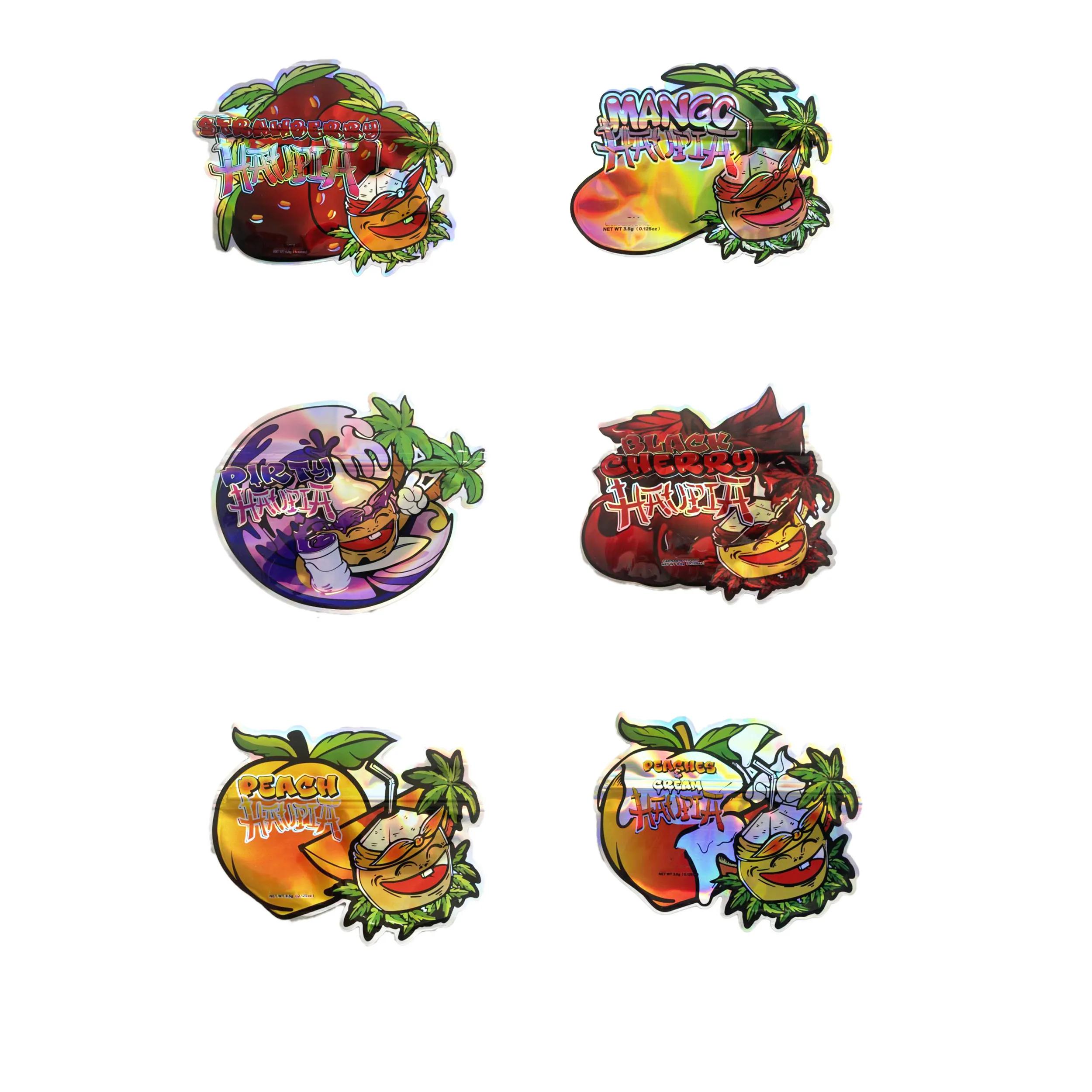 Special shaped packaging bags 3.5g Strawberries peach haupia resealable mylar bags empty